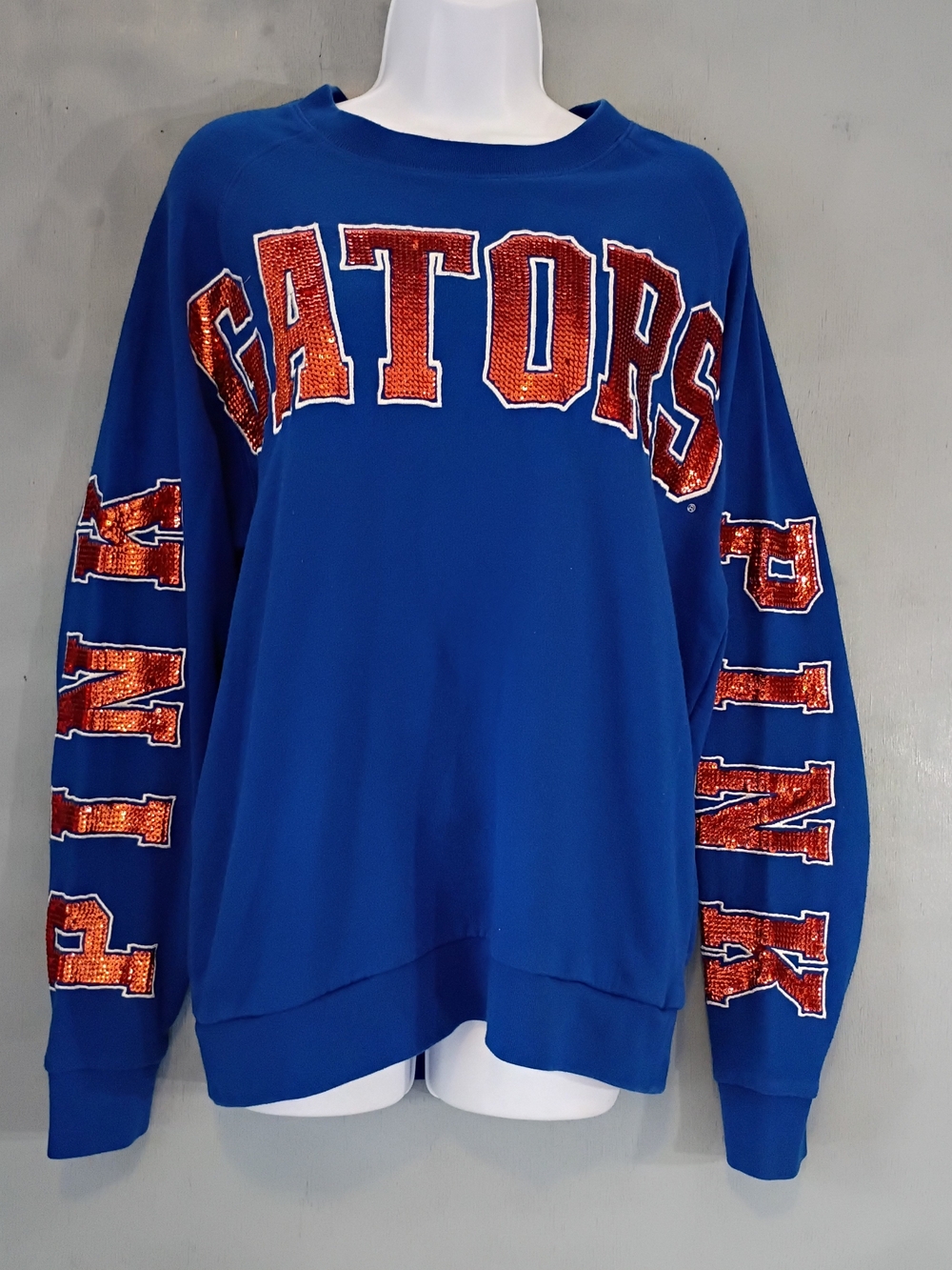 PINK Victoria's Secret Blue Crewneck with Orange Sequin 'GATORS'